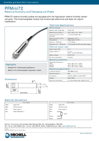 Thumbnail of document Data Sheet - PFMINI72 RH and Temperature Probe
